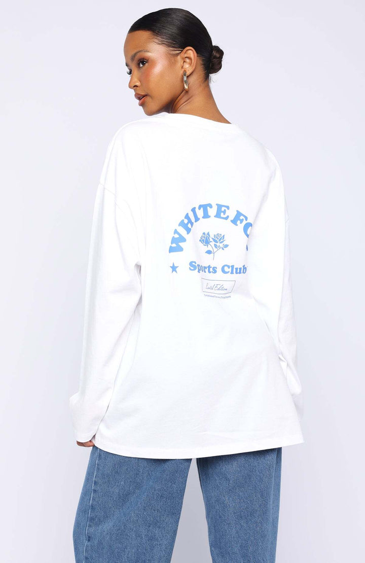 White Fox - Little Bit Loud Oversized Long Sleeve Tee – White