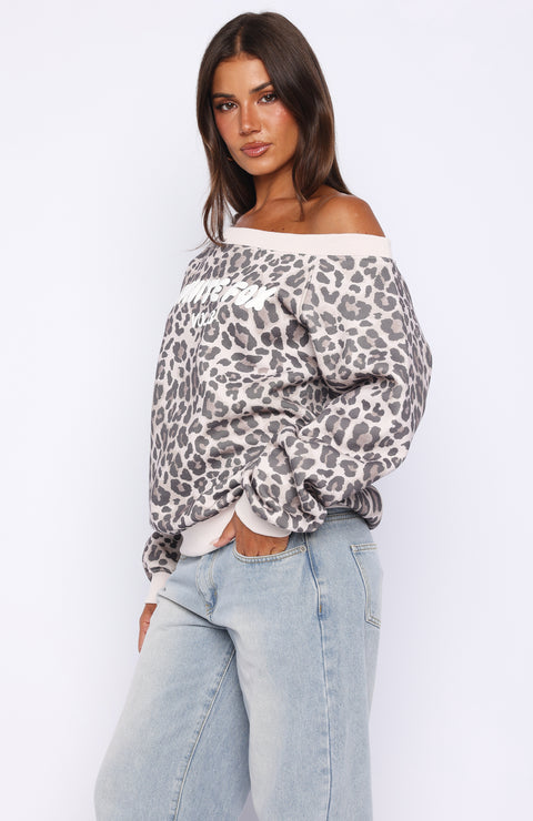 White Fox - Leopard Printed Off Shoulder Sweater Leopard