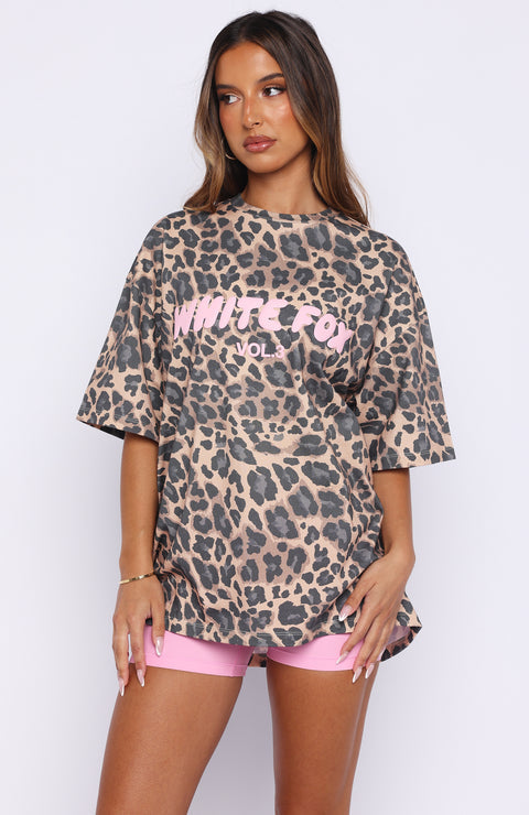 White Fox - Oversized Dark Leopard Printed Tee