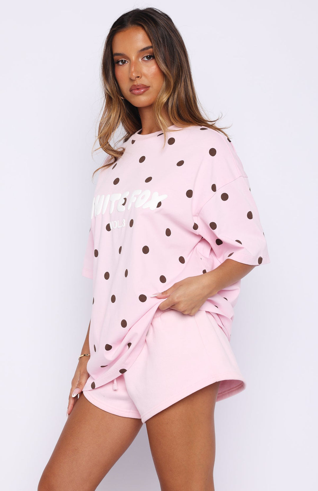 White Fox - Oversized Posy Polka Dot Printed Tee