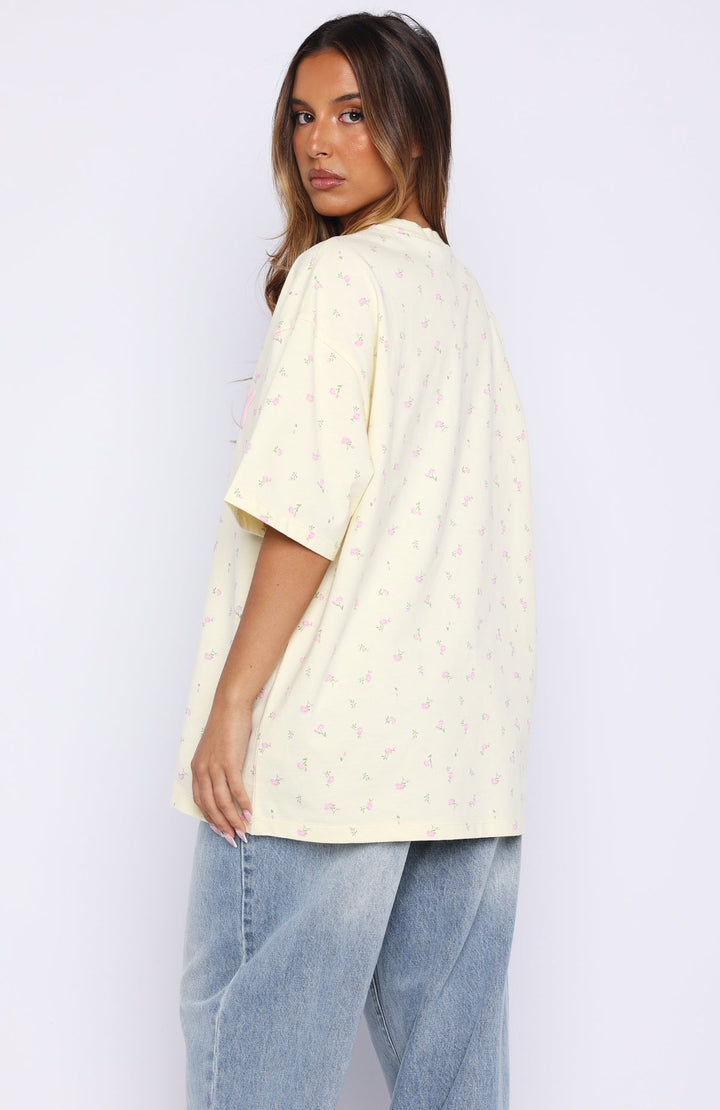 White Fox - Oversized Lemon Ditsy Printed Tee