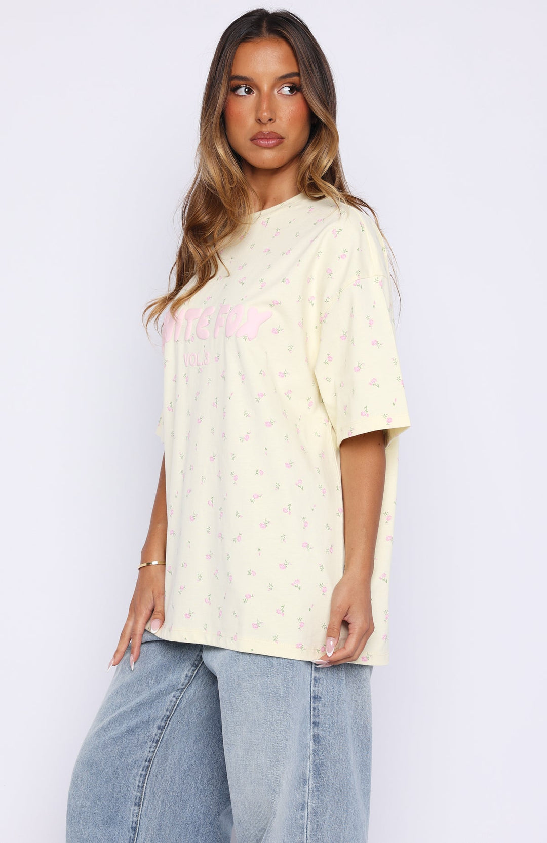 White Fox - Oversized Lemon Ditsy Printed Tee