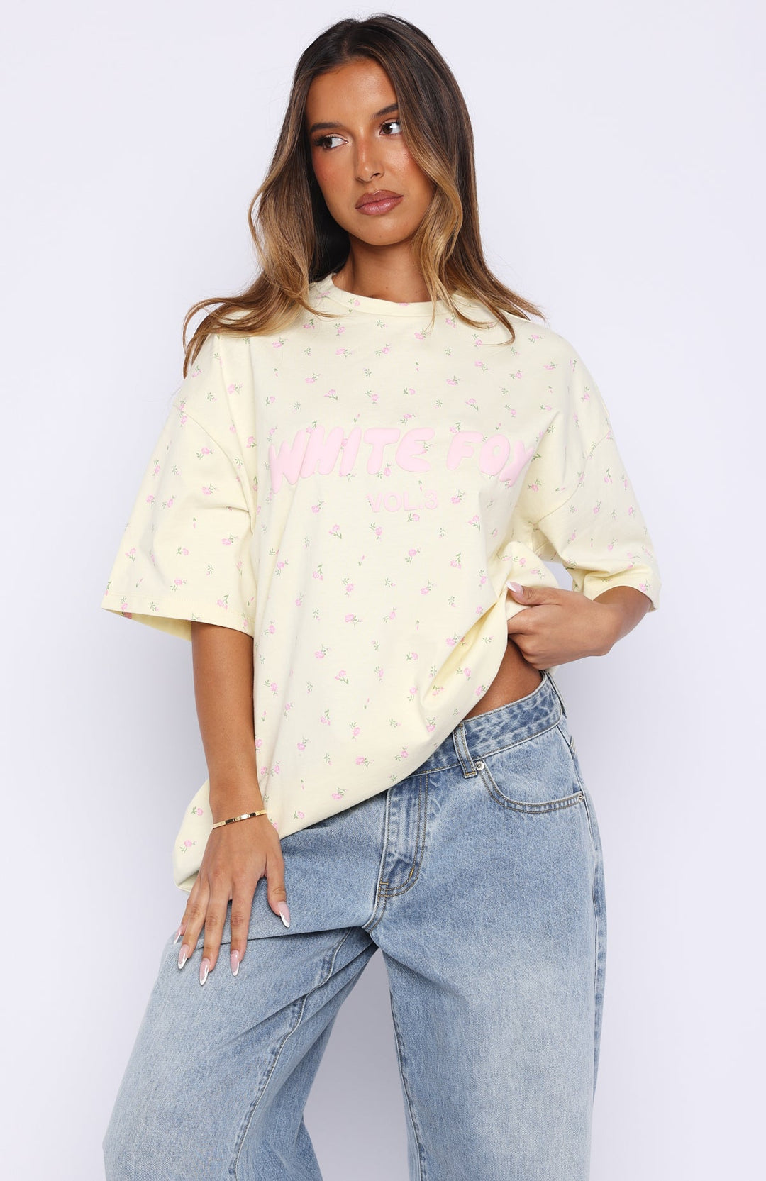 White Fox - Oversized Lemon Ditsy Printed Tee