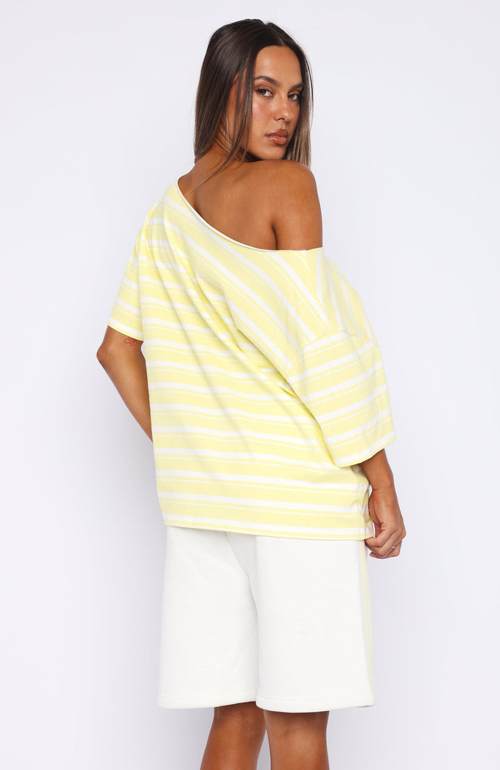 White Fox - Off Shoulder Oversized Striped Tee