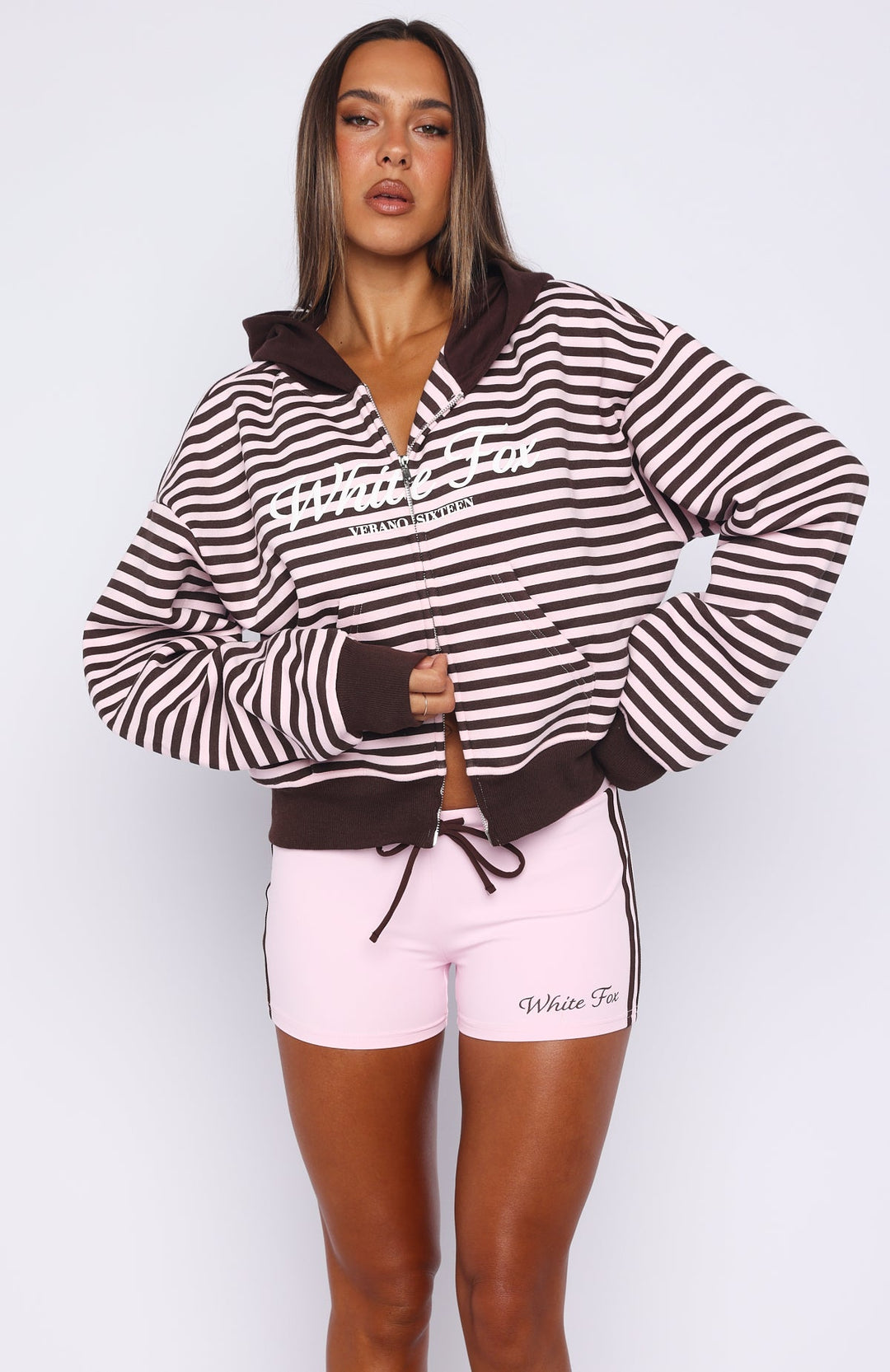 White fox - Casual Striped Crop Hoodie