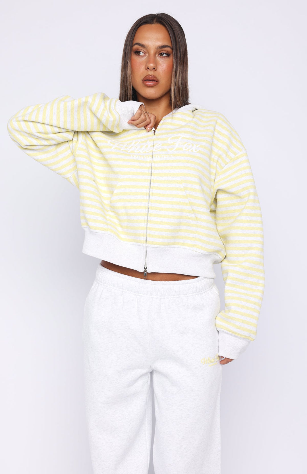 White fox - Casual Striped Crop Hoodie